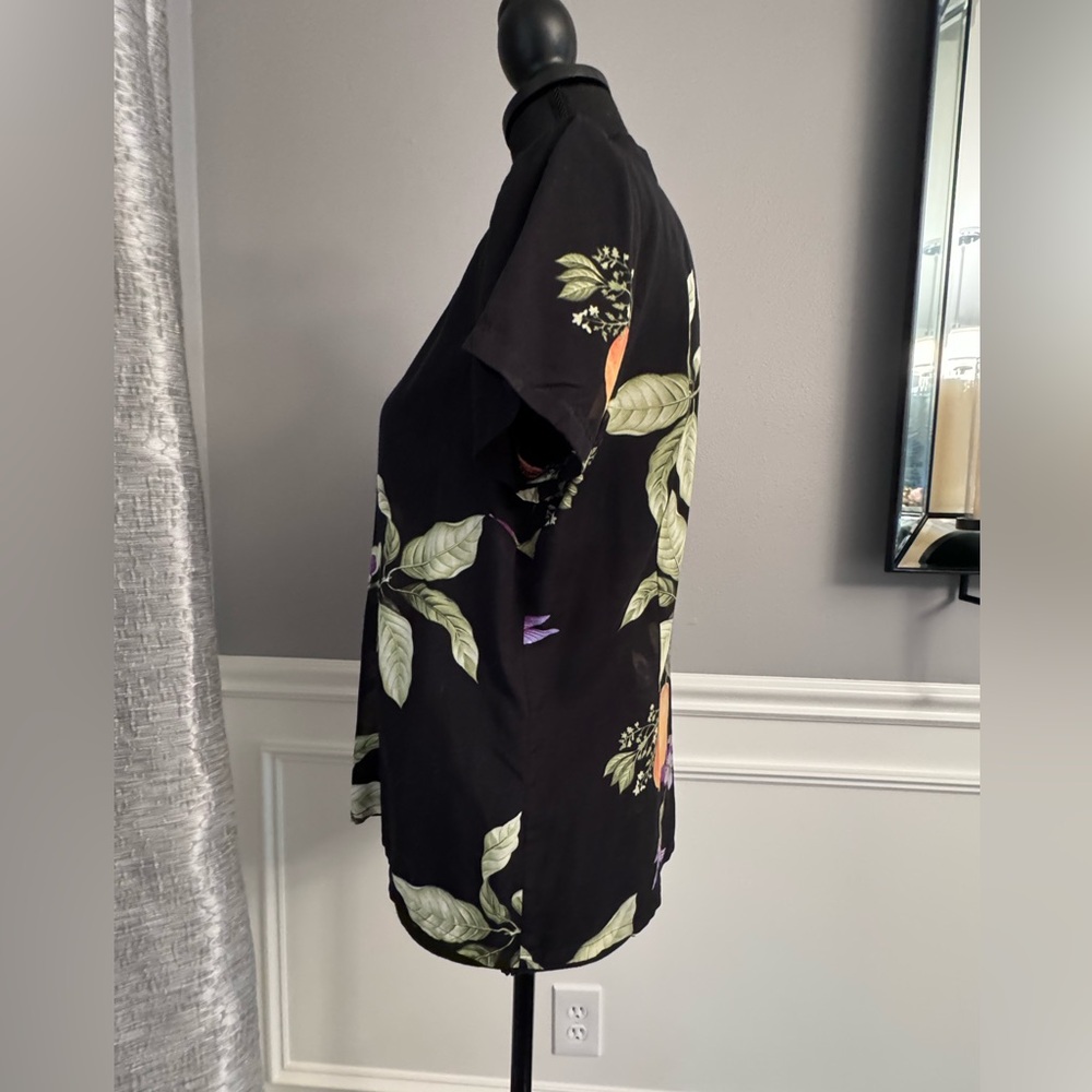Tommy Bahama silk cotton black Hawaiian print short sleeve snap front shirt m - Picture 9 of 10